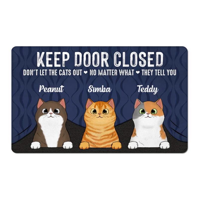 Keep Door Closed Peeking Fluffy Cat Under Personalized Doormat - Image 5