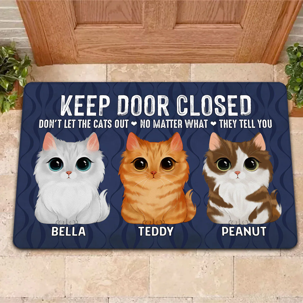 Keep Door Closed Watercolor Cute Cats Personalized Doormat - Image 2