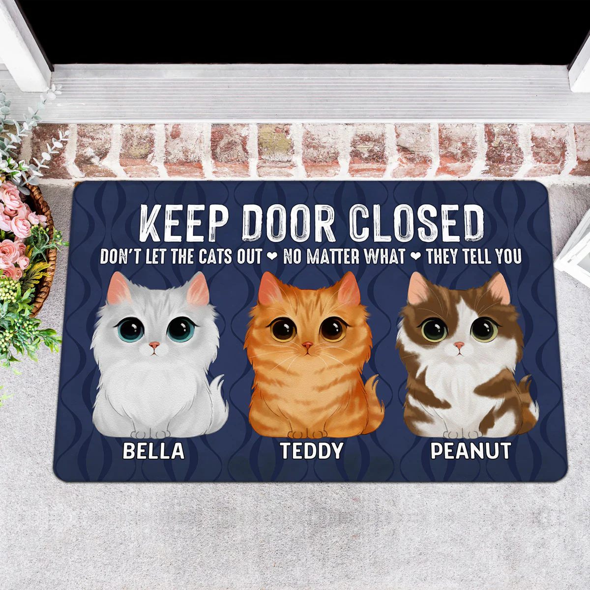 Keep Door Closed Watercolor Cute Cats Personalized Doormat - Image 3