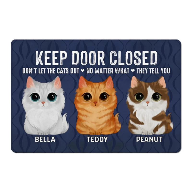 Keep Door Closed Watercolor Cute Cats Personalized Doormat - Image 5