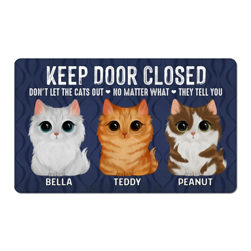 Keep Door Closed Watercolor Cute Cats Personalized Doormat - Image 6
