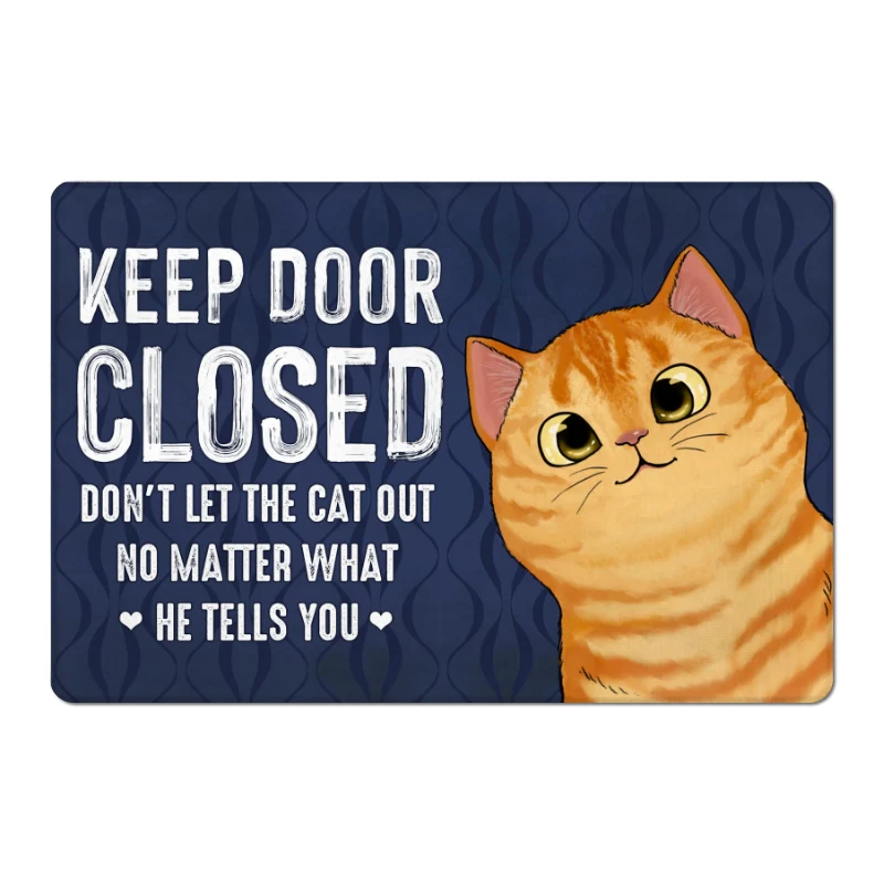 Keep The Door Closed Cute Peeking Fluffy Cat Personalized Doormat - Gift For Cat Lovers - Image 4