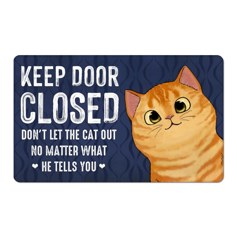 Keep The Door Closed Cute Peeking Fluffy Cat Personalized Doormat - Gift For Cat Lovers - Image 5