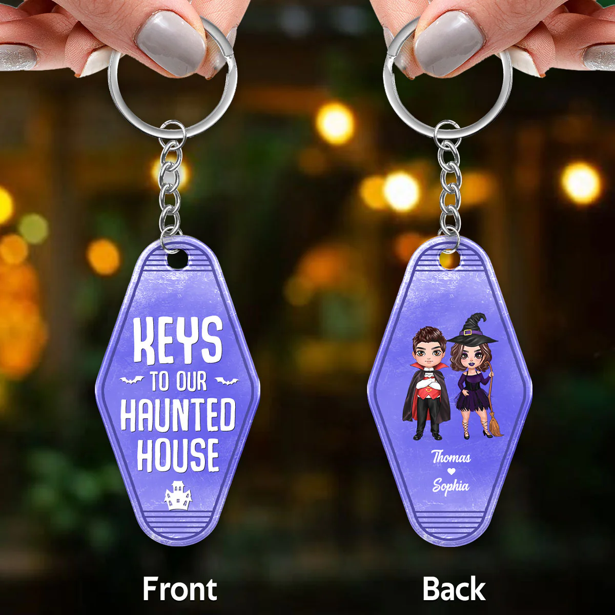 Keys To Our Haunted House Doll Couple Halloween Personalized Acrylic Keychain - Image 3