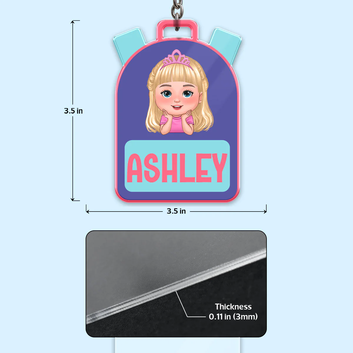 Kid Back To School Personalized Name Tag, Acrylic Keychain - Image 10