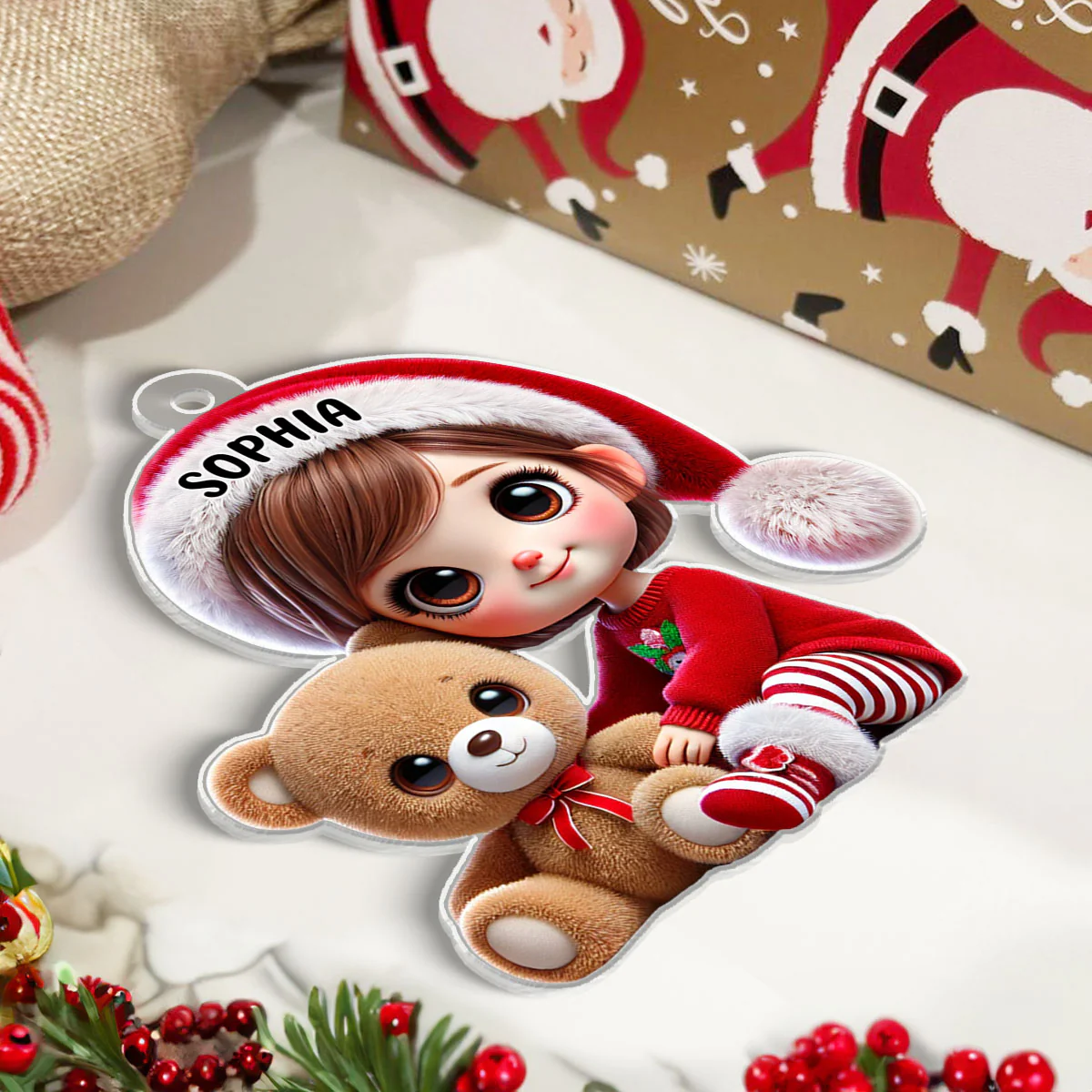 Kid Boy Girl Holding A Teddy Bear Personalized Acrylic Ornament, Christmas Gift for Children, Grandchildren - Image 10