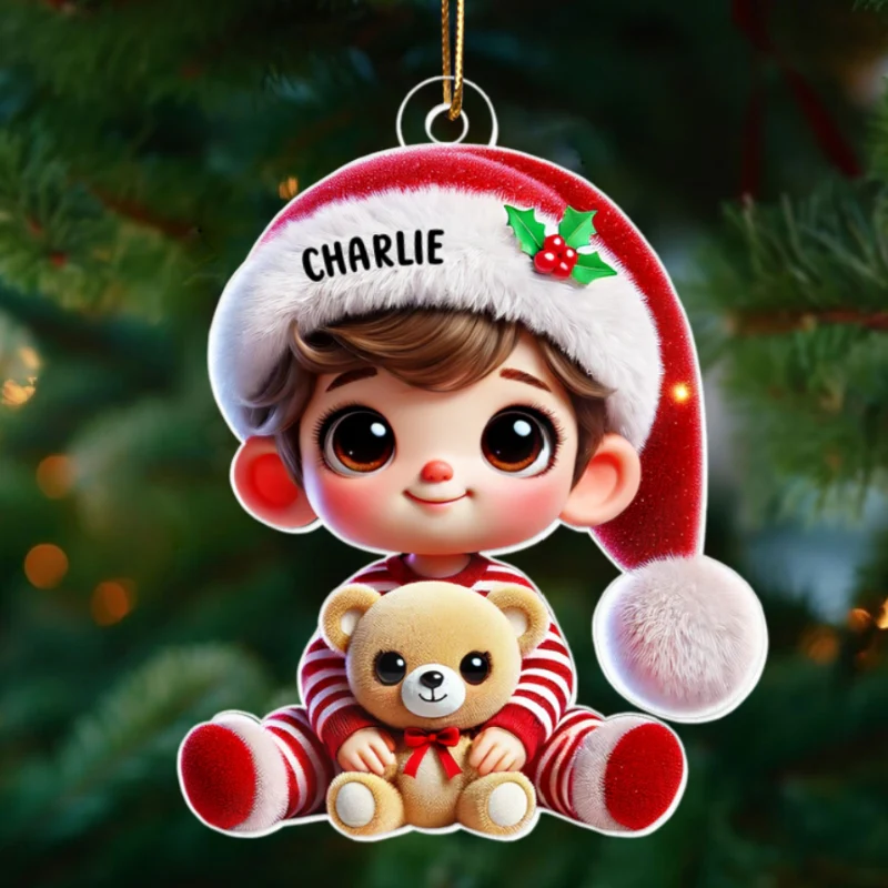 Kid Boy Girl Holding A Teddy Bear Personalized Acrylic Ornament, Christmas Gift for Children, Grandchildren - Image 12