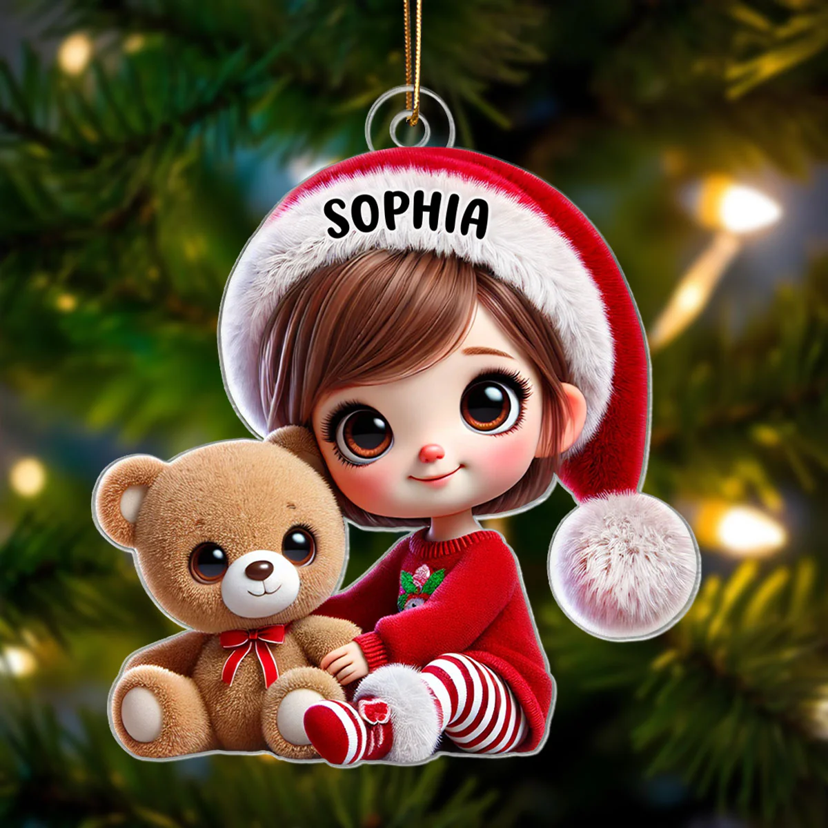 Kid Boy Girl Holding A Teddy Bear Personalized Acrylic Ornament, Christmas Gift for Children, Grandchildren - Image 2