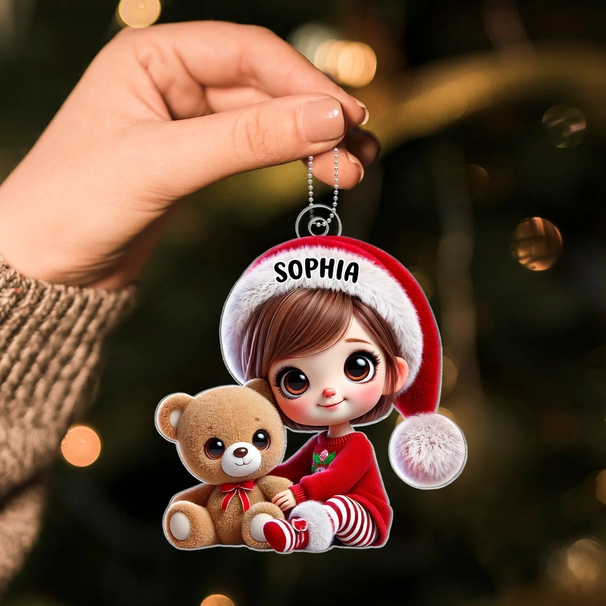Kid Boy Girl Holding A Teddy Bear Personalized Acrylic Ornament, Christmas Gift for Children, Grandchildren - Image 4