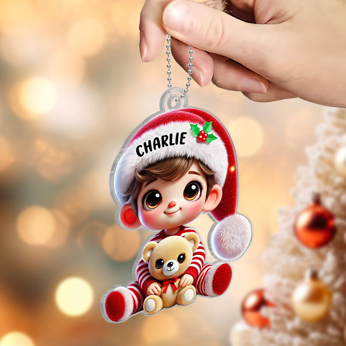Kid Boy Girl Holding A Teddy Bear Personalized Acrylic Ornament, Christmas Gift for Children, Grandchildren - Image 5