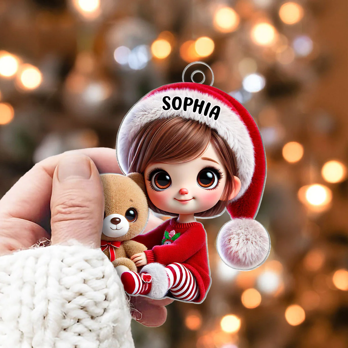 Kid Boy Girl Holding A Teddy Bear Personalized Acrylic Ornament, Christmas Gift for Children, Grandchildren - Image 6