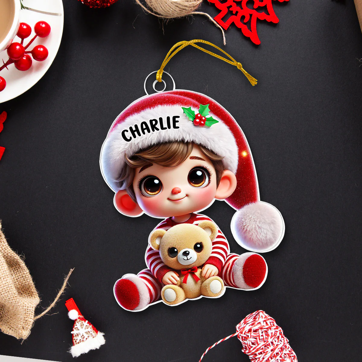 Kid Boy Girl Holding A Teddy Bear Personalized Acrylic Ornament, Christmas Gift for Children, Grandchildren - Image 8