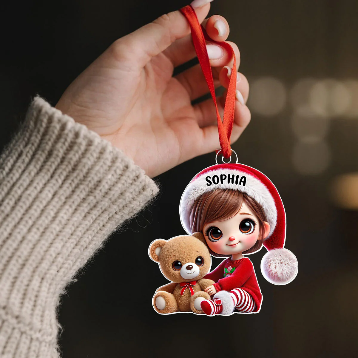 Kid Boy Girl Holding A Teddy Bear Personalized Acrylic Ornament, Christmas Gift for Children, Grandchildren - Image 9