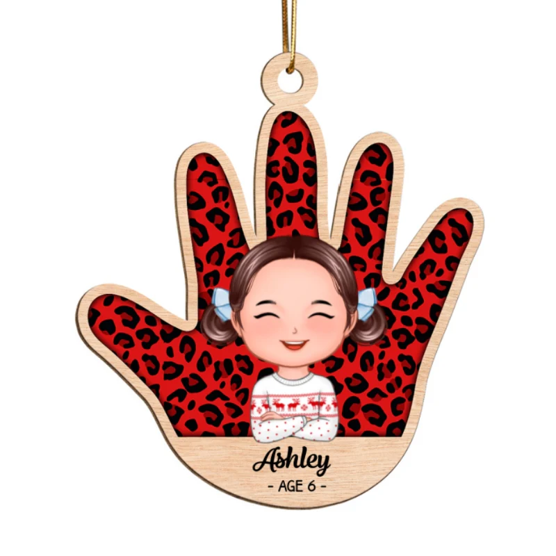 Kid Handprint Colorful Checkered Personalized Wooden Ornament - Image 5