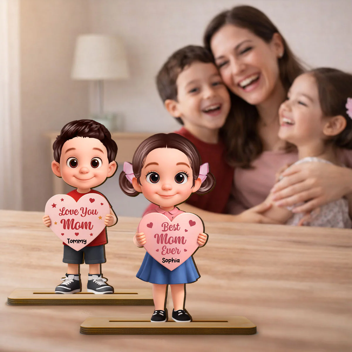 Kid Holding Heart - Personalized 2-Layered Wooden Plaque - Mother's Day Gift for Mom, Wife - Image 7