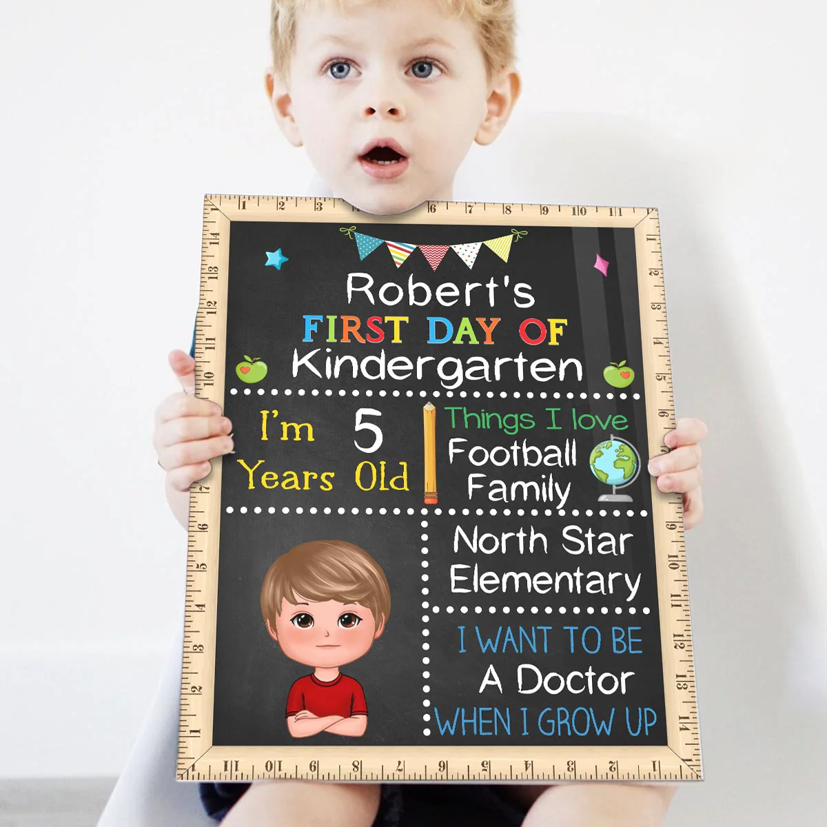 Adorable Kid First Day Of School Personalized Board Sign, Editable, Reusable Back To School Sign - Image 5