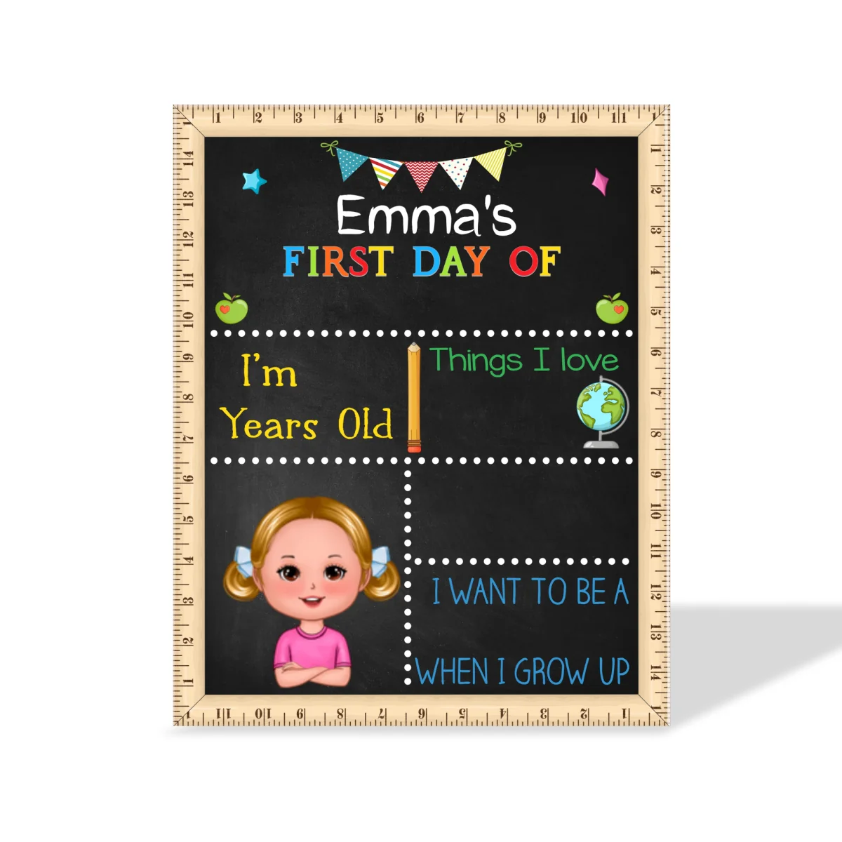 Adorable Kid First Day Of School Personalized Board Sign, Editable, Reusable Back To School Sign - Image 9