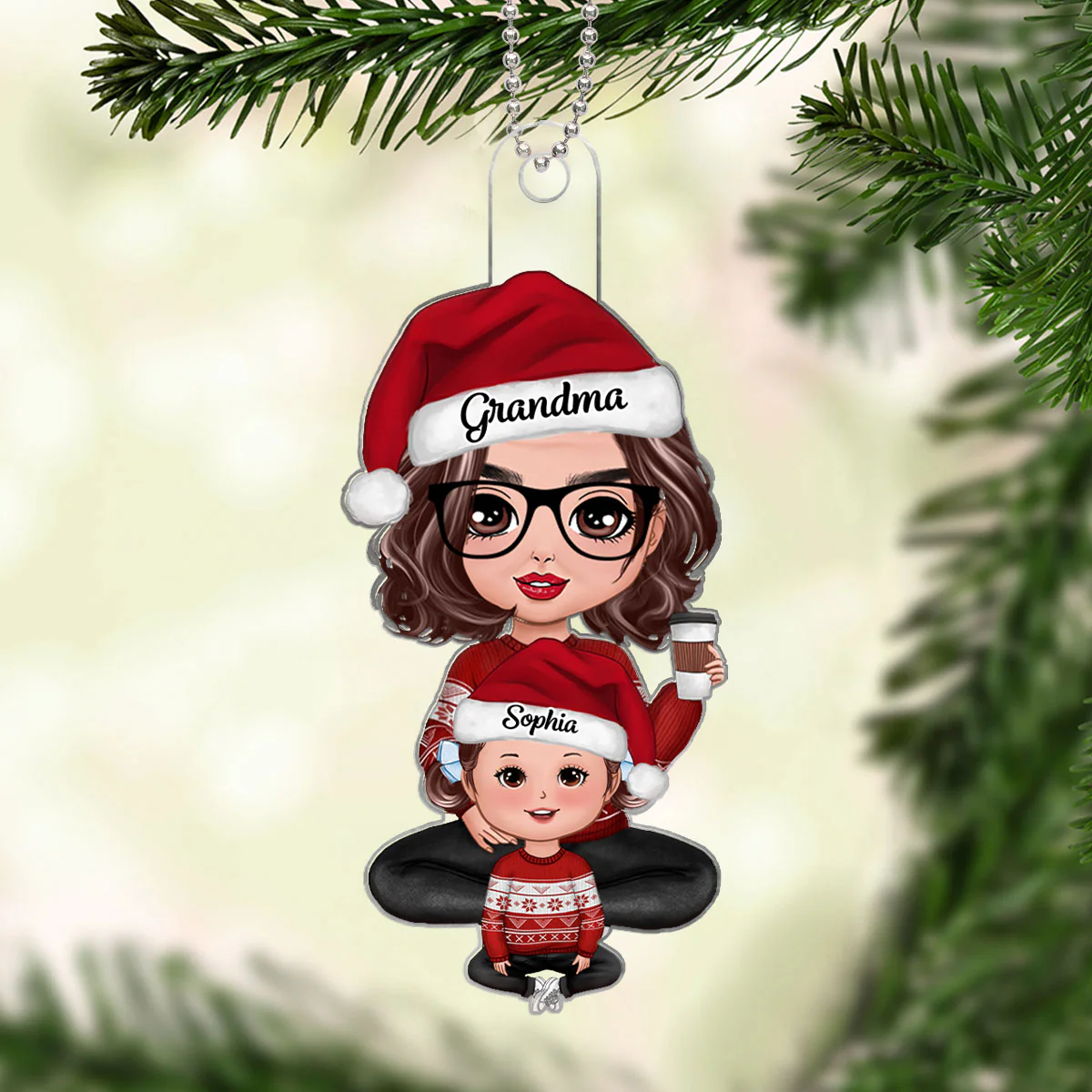 Kid Sitting In Grandma Mom Lap Christmas Gift Personalized Acrylic Ornament