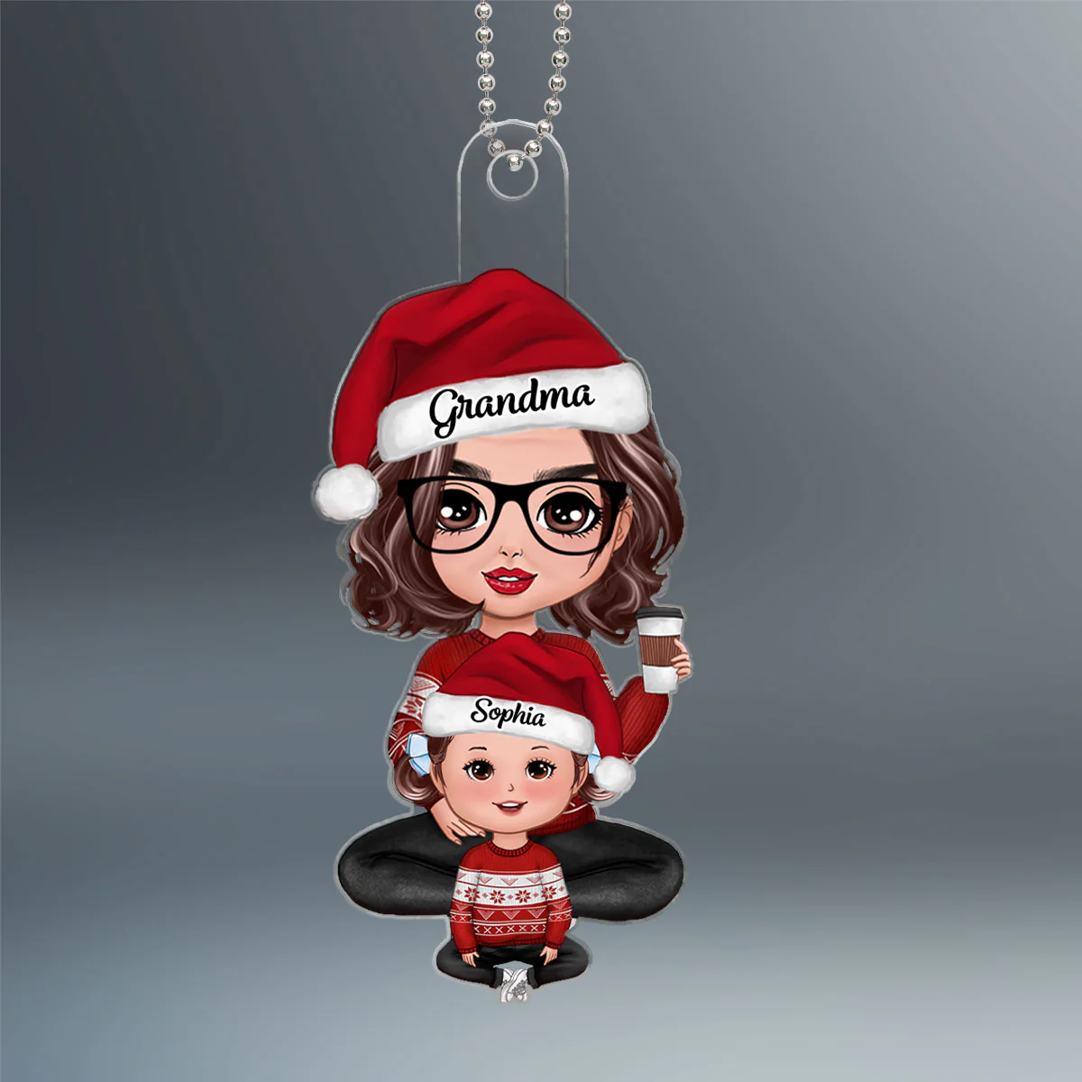 Kid Sitting In Grandma Mom Lap Christmas Gift Personalized Acrylic Ornament - Image 2