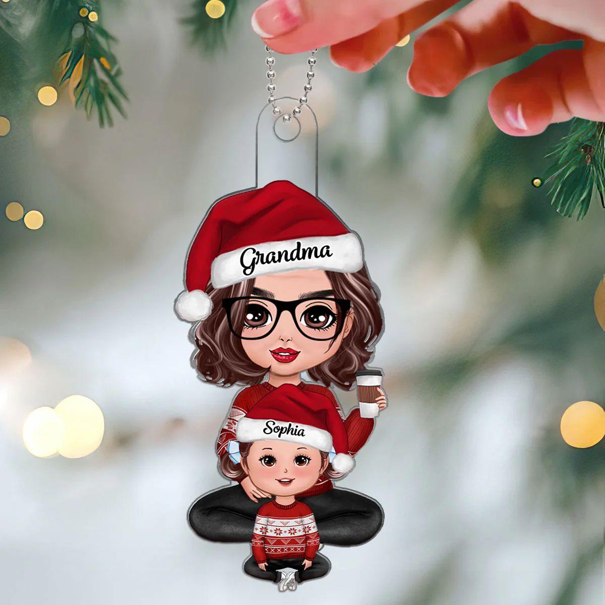 Kid Sitting In Grandma Mom Lap Christmas Gift Personalized Acrylic Ornament - Image 3
