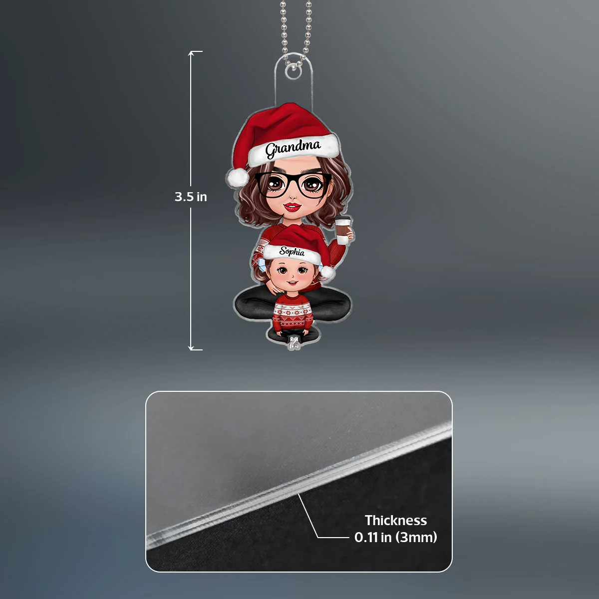Kid Sitting In Grandma Mom Lap Christmas Gift Personalized Acrylic Ornament - Image 4