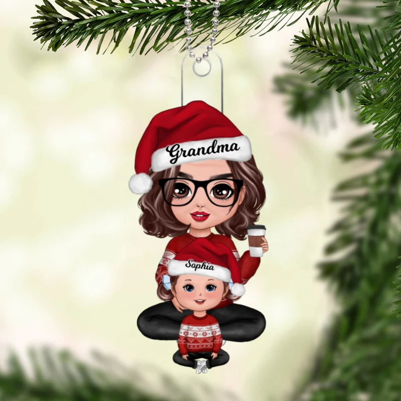 Kid Sitting In Grandma Mom Lap Christmas Gift Personalized Acrylic Ornament - Image 5