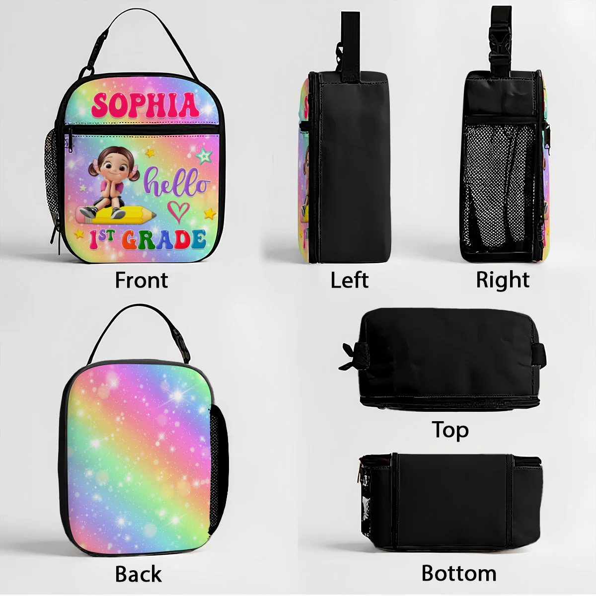 Kid Sitting On Pencil Personalized Insulated Kid Lunch Bag, Back To School gift - Image 6