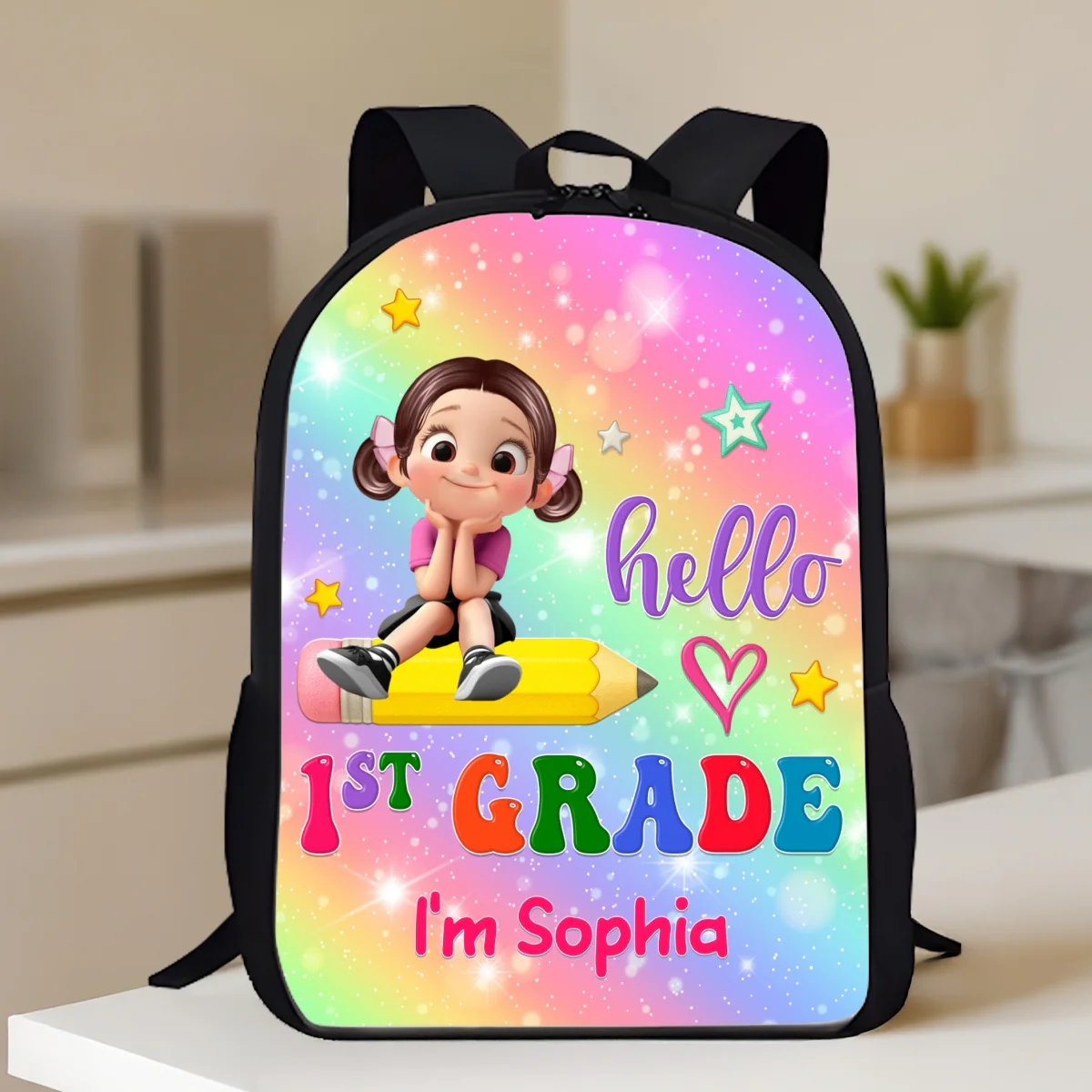 Kid Sitting On Pencil Personalized Kid Backpack, Back To School gift - Image 11