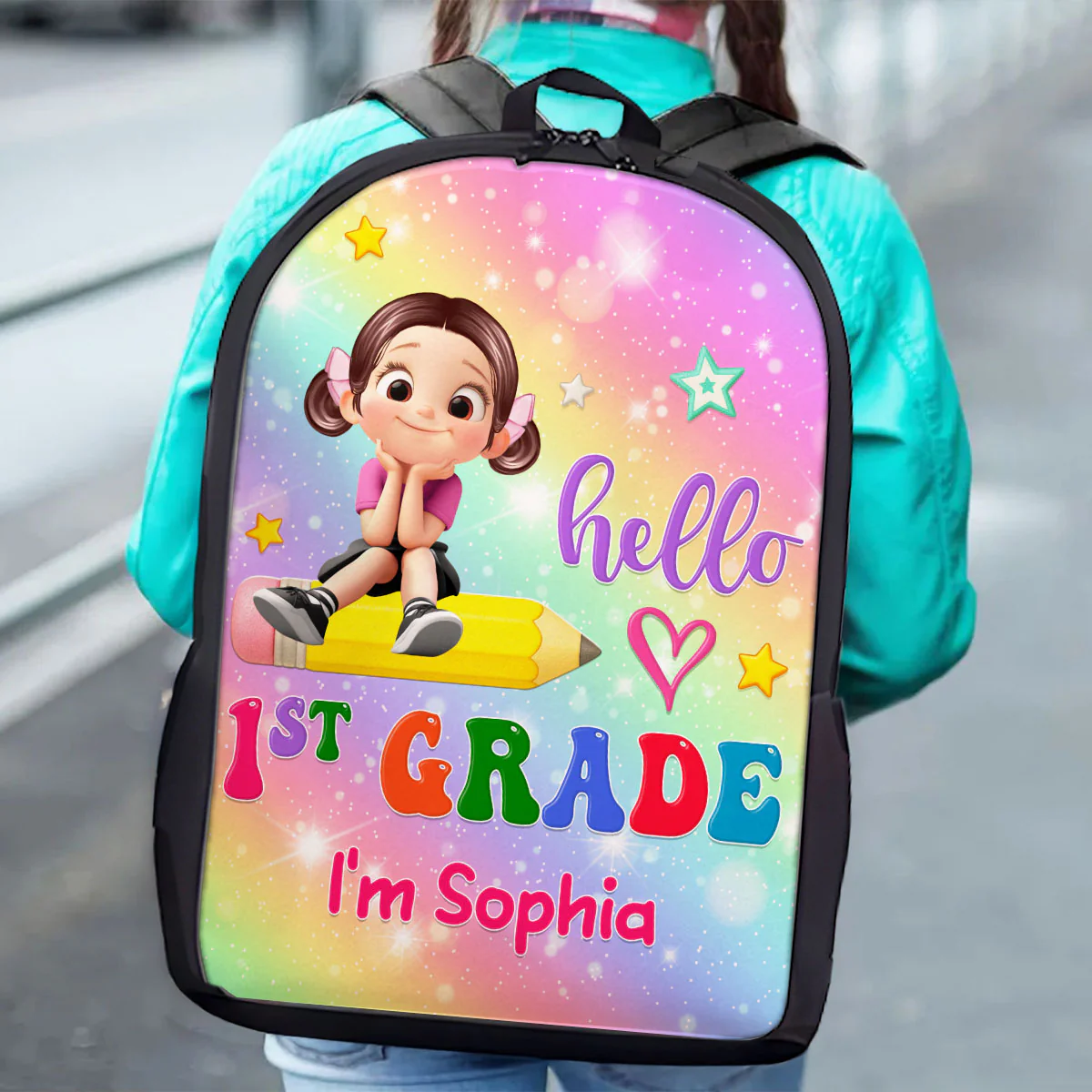 Kid Sitting On Pencil Personalized Kid Backpack, Back To School gift - Image 3