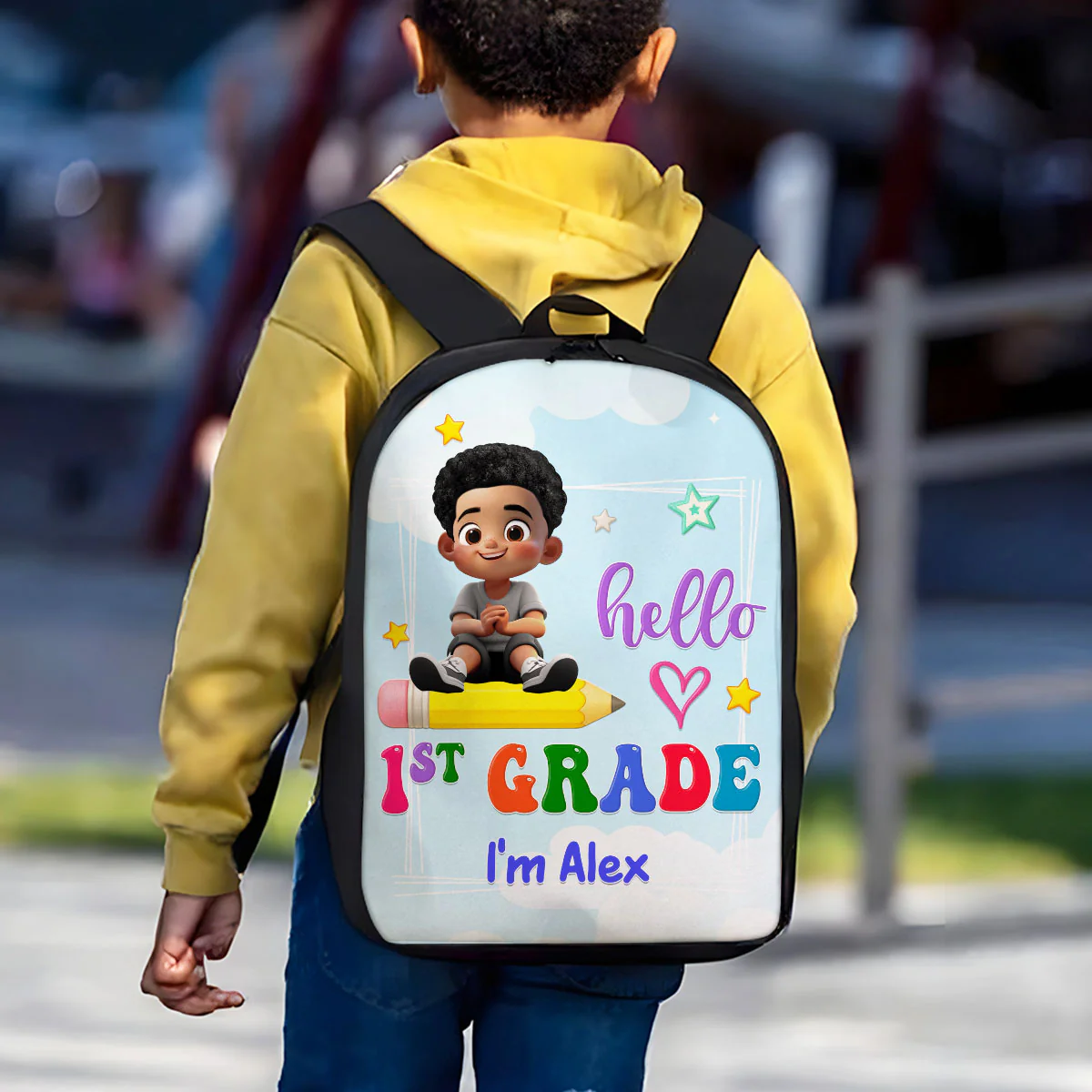 Kid Sitting On Pencil Personalized Kid Backpack, Back To School gift - Image 4