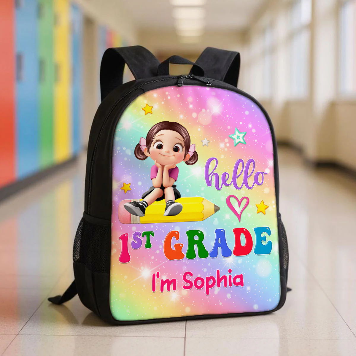 Kid Sitting On Pencil Personalized Kid Backpack, Back To School gift - Image 5