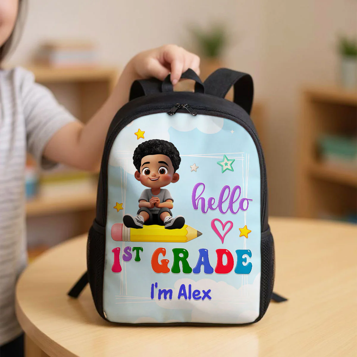 Kid Sitting On Pencil Personalized Kid Backpack, Back To School gift - Image 7