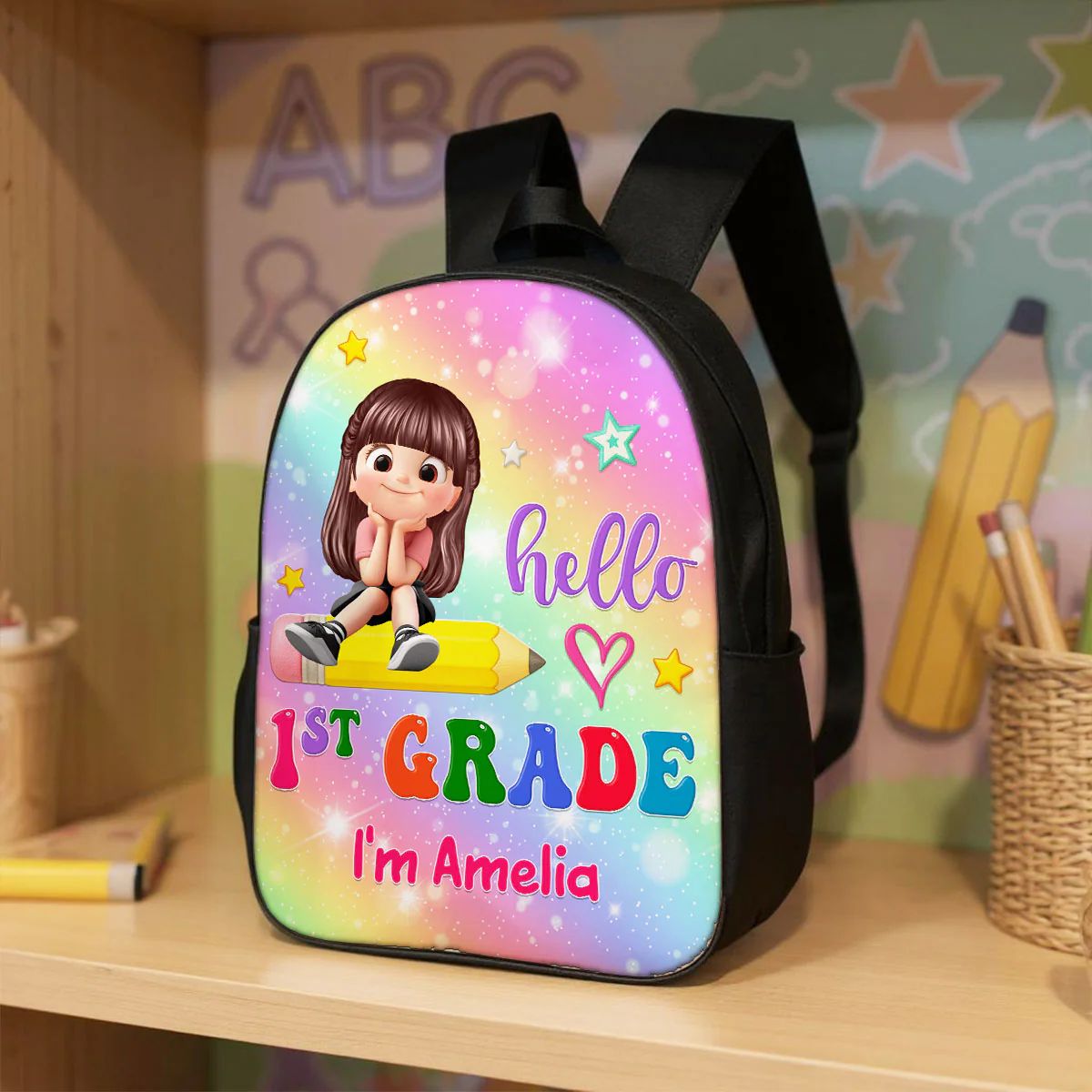 Kid Sitting On Pencil Personalized Kid Backpack, Back To School gift - Image 9