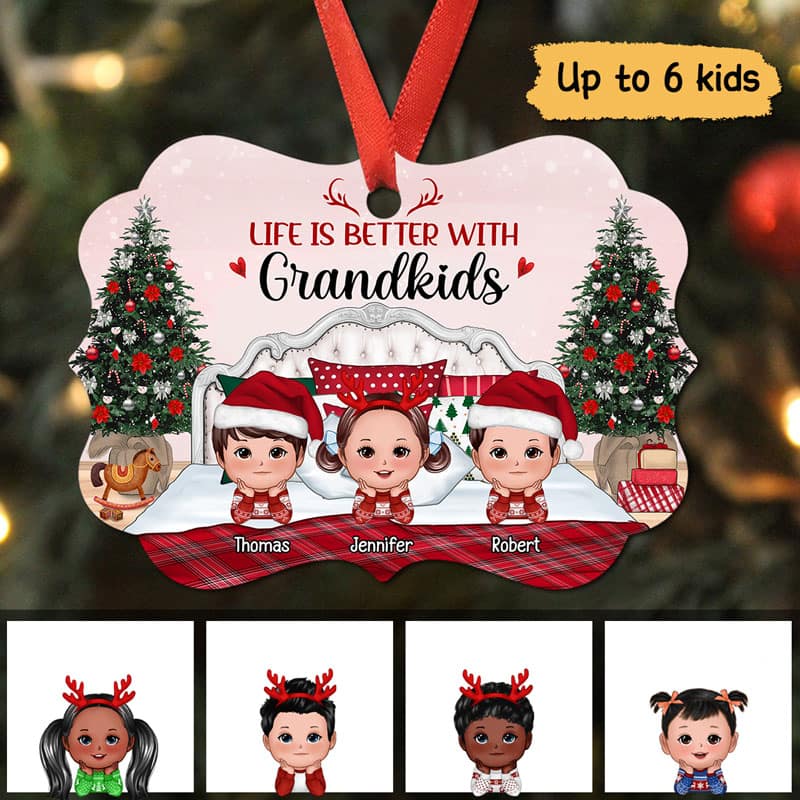 Kids Chin On Hands On Bed Personalized Christmas Ornament - Image 2