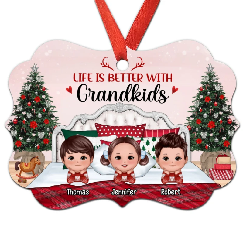 Kids Chin On Hands On Bed Personalized Christmas Ornament - Image 3