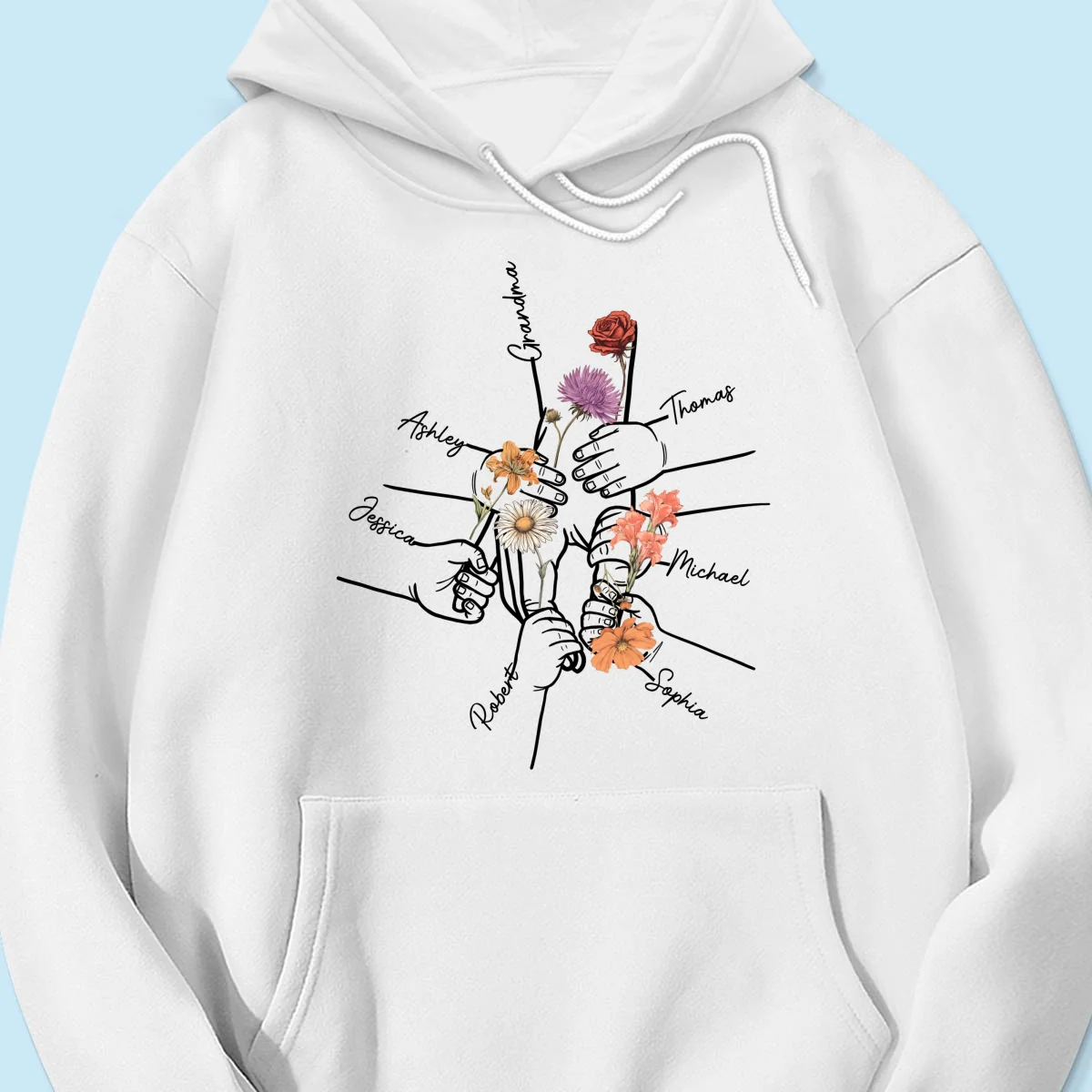 Kids Holding Grandma Mom Hand Birth Month Flowers Personalized Shirt - Image 15