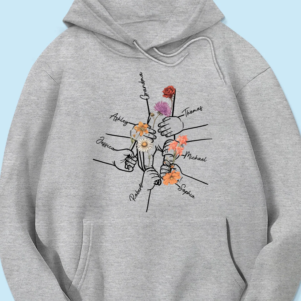 Kids Holding Grandma Mom Hand Birth Month Flowers Personalized Shirt - Image 16