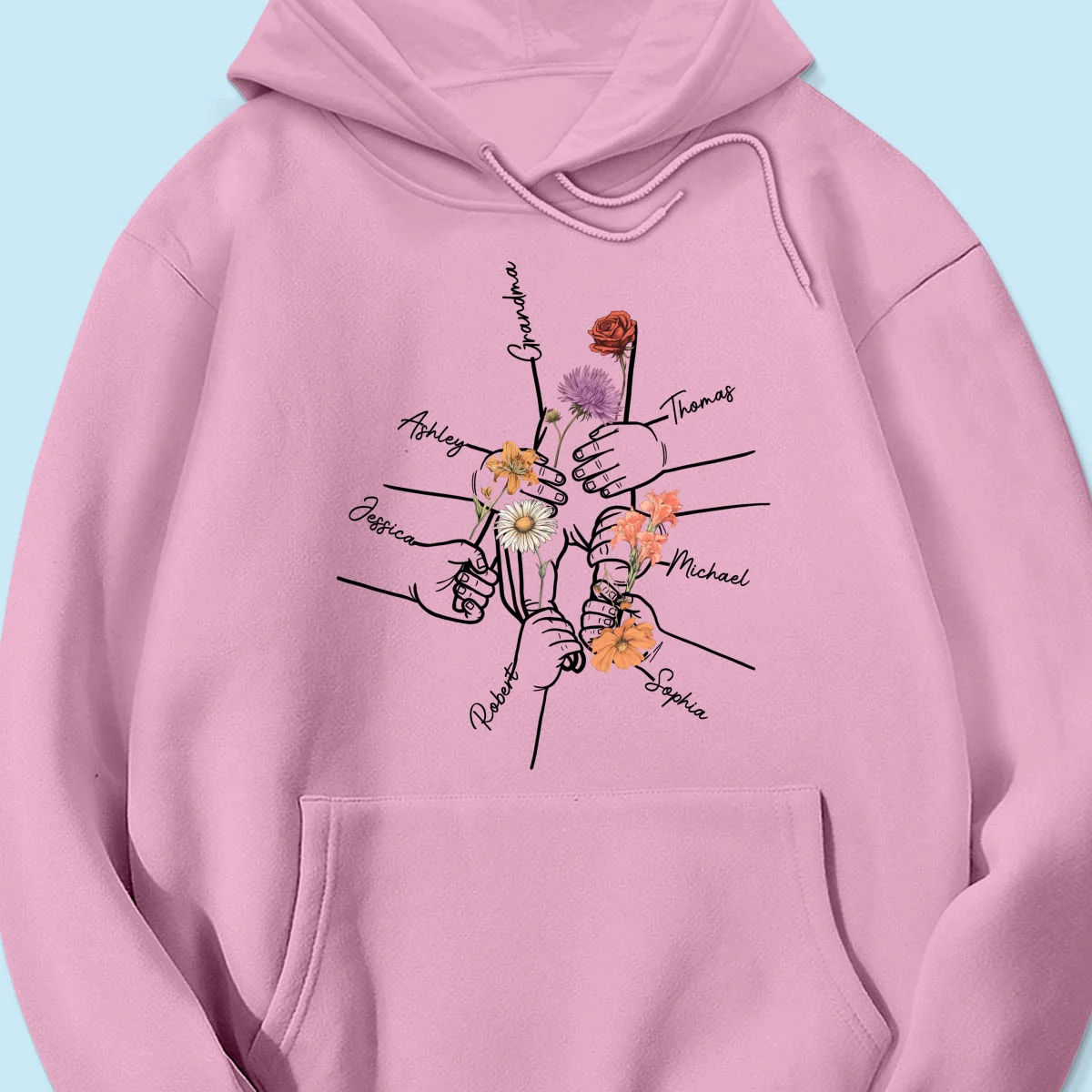 Kids Holding Grandma Mom Hand Birth Month Flowers Personalized Shirt - Image 17