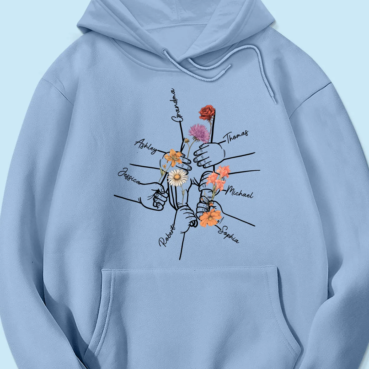 Kids Holding Grandma Mom Hand Birth Month Flowers Personalized Shirt - Image 18