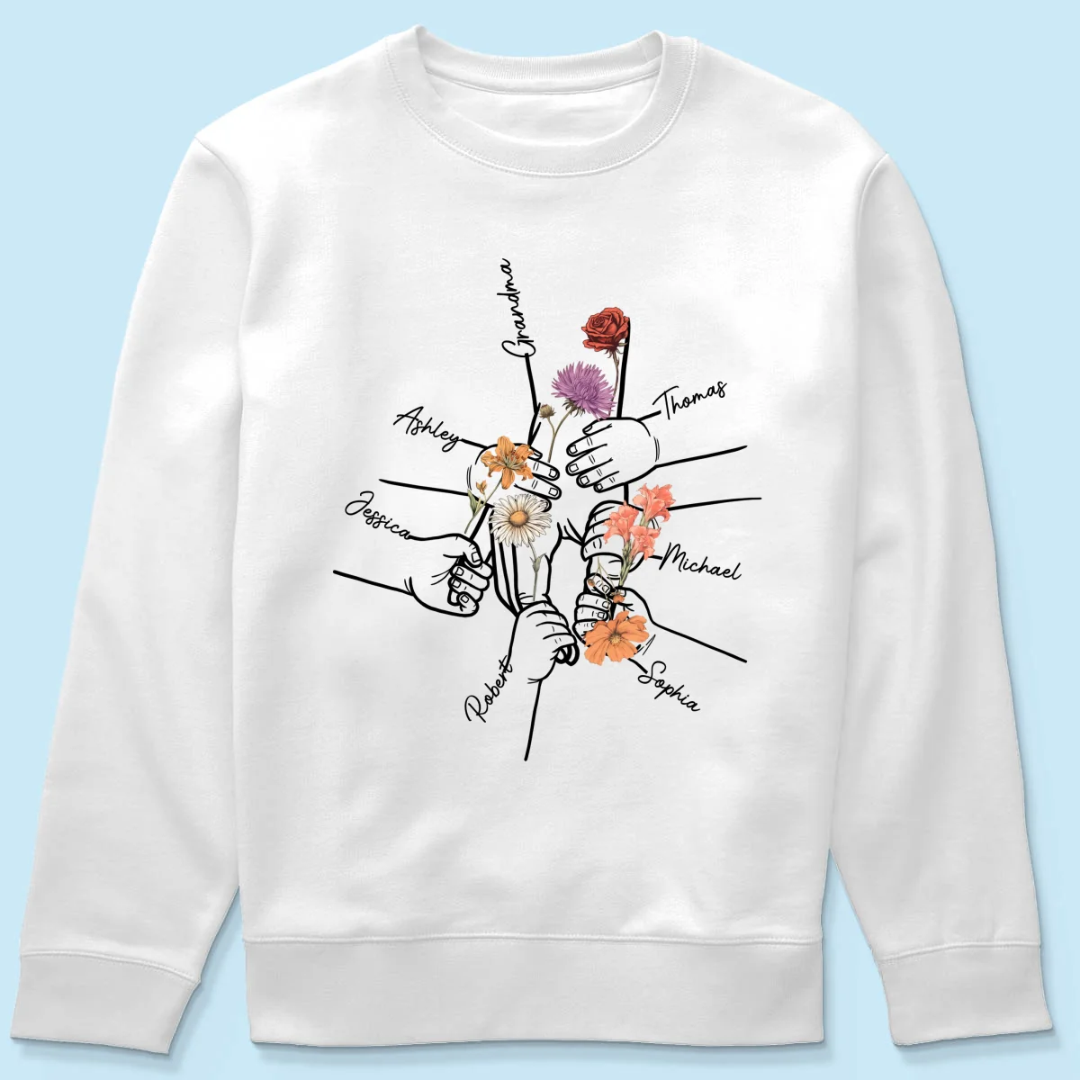 Kids Holding Grandma Mom Hand Birth Month Flowers Personalized Shirt - Image 19