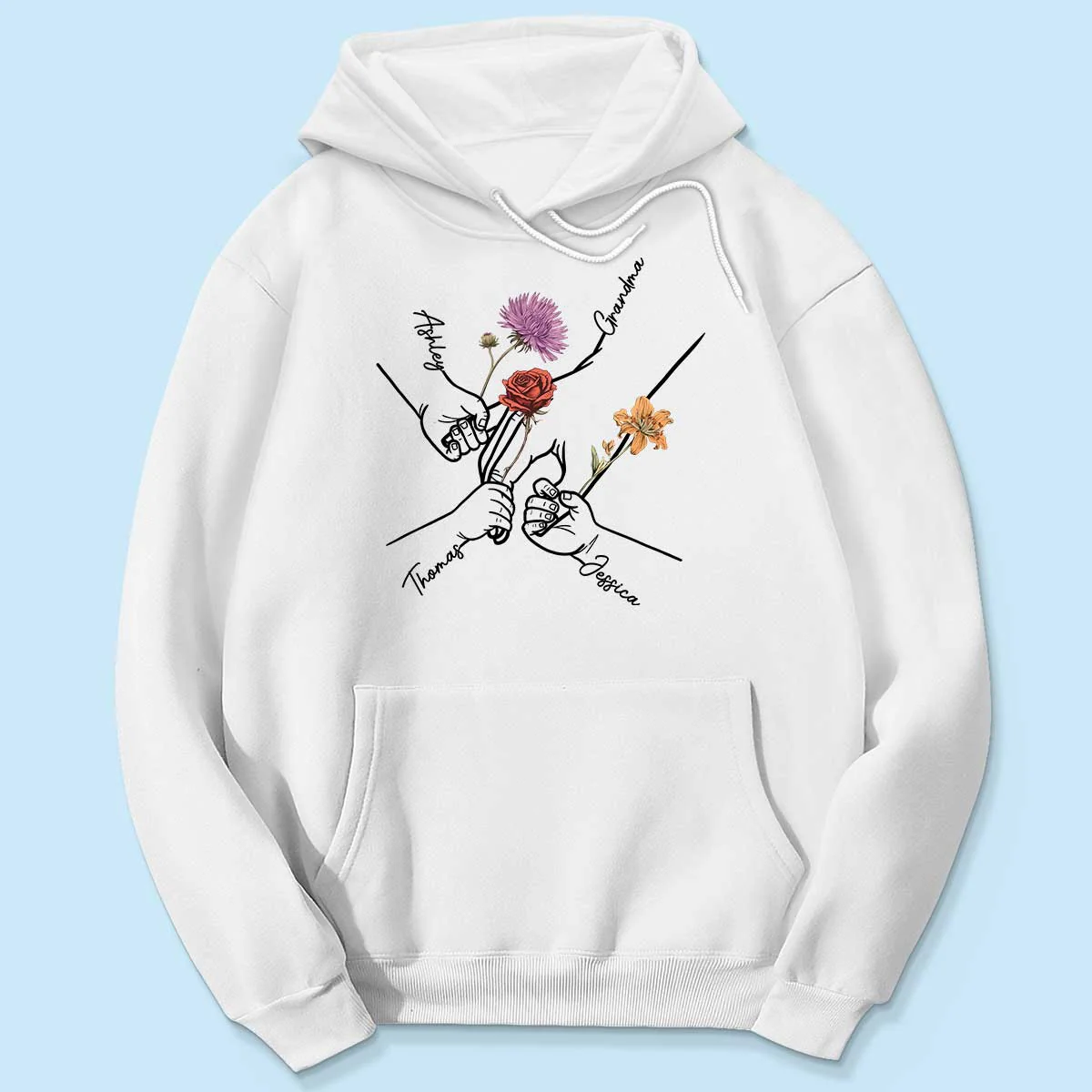 Kids Holding Grandma Mom Hand Birth Month Flowers Personalized Shirt - Image 5
