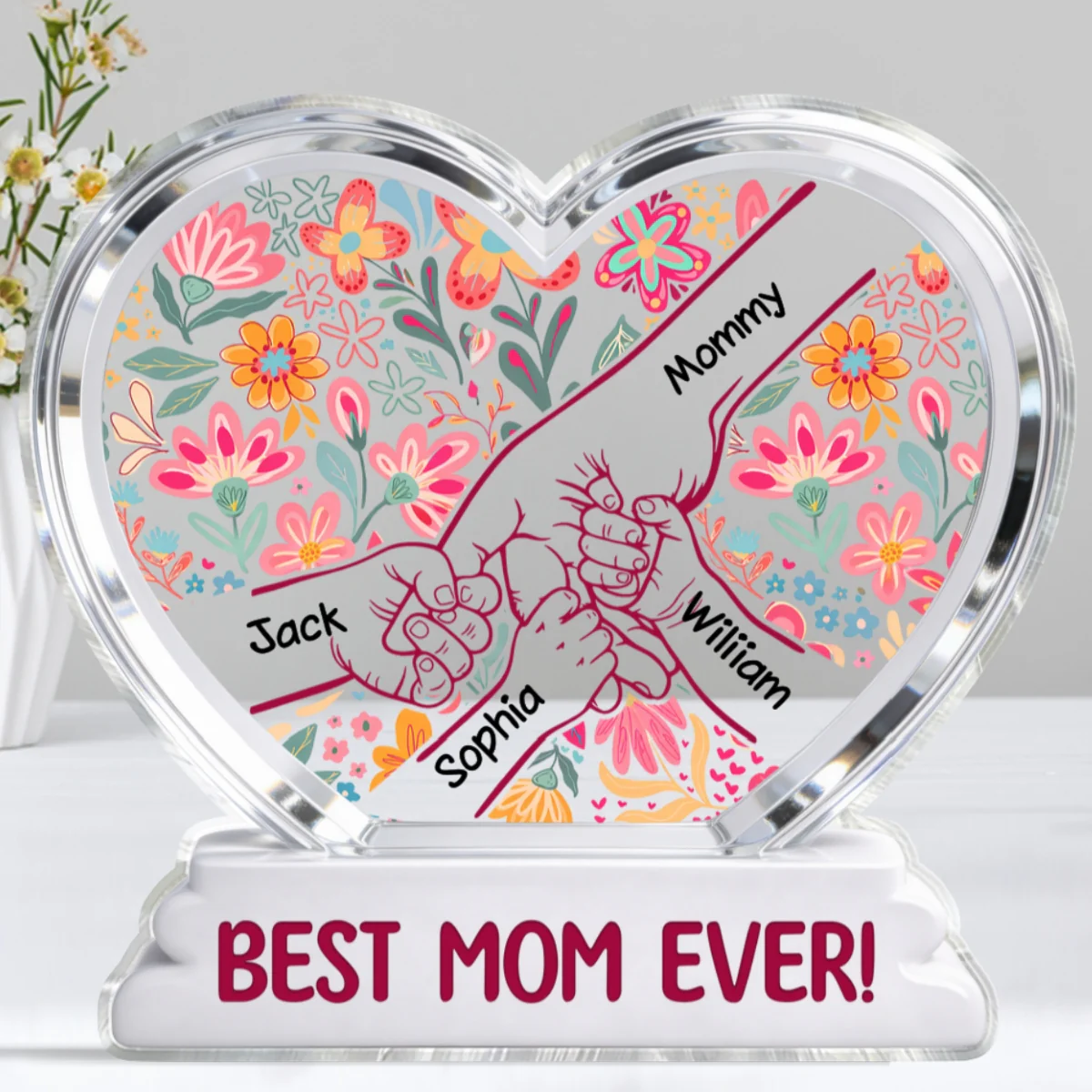 Kids Holding Hand Floral Boho 2D Flat - Personalized Acrylic Block Plaque - Mother's Day Gift For Mom Grandma - Image 12