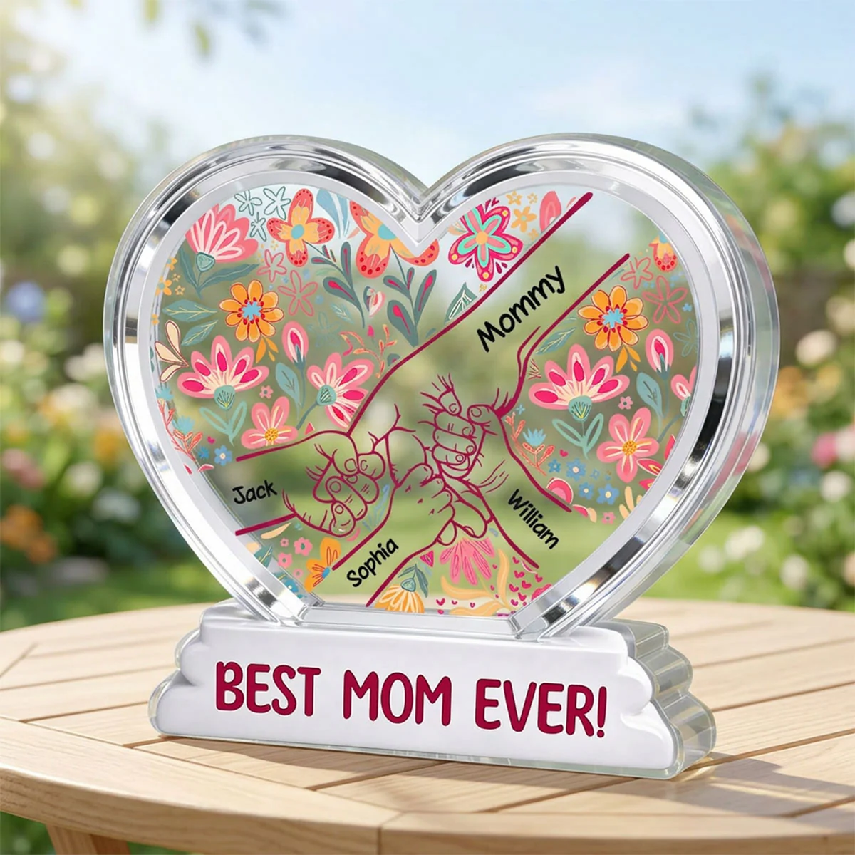 Kids Holding Hand Floral Boho 2D Flat - Personalized Acrylic Block Plaque - Mother's Day Gift For Mom Grandma - Image 6