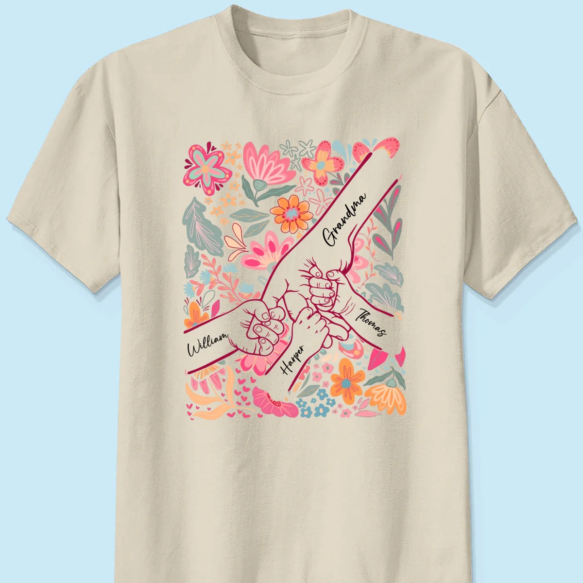 Kids Holding Hand Floral Boho - Personalized Shirt - Mother's Day Gift For Mom Grandma - Image 10