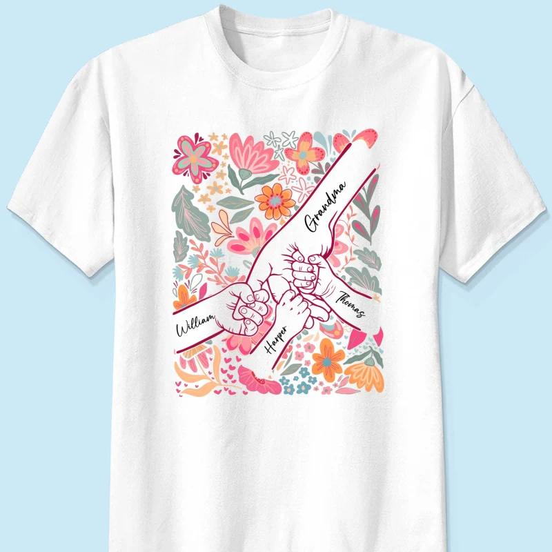 Kids Holding Hand Floral Boho - Personalized Shirt - Mother's Day Gift For Mom Grandma - Image 11