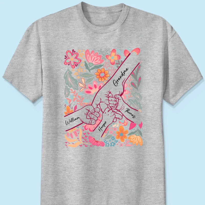 Kids Holding Hand Floral Boho - Personalized Shirt - Mother's Day Gift For Mom Grandma - Image 12