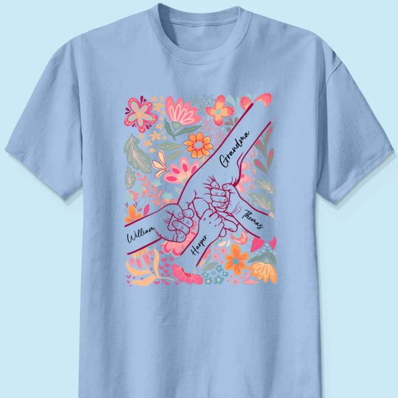 Kids Holding Hand Floral Boho - Personalized Shirt - Mother's Day Gift For Mom Grandma - Image 13
