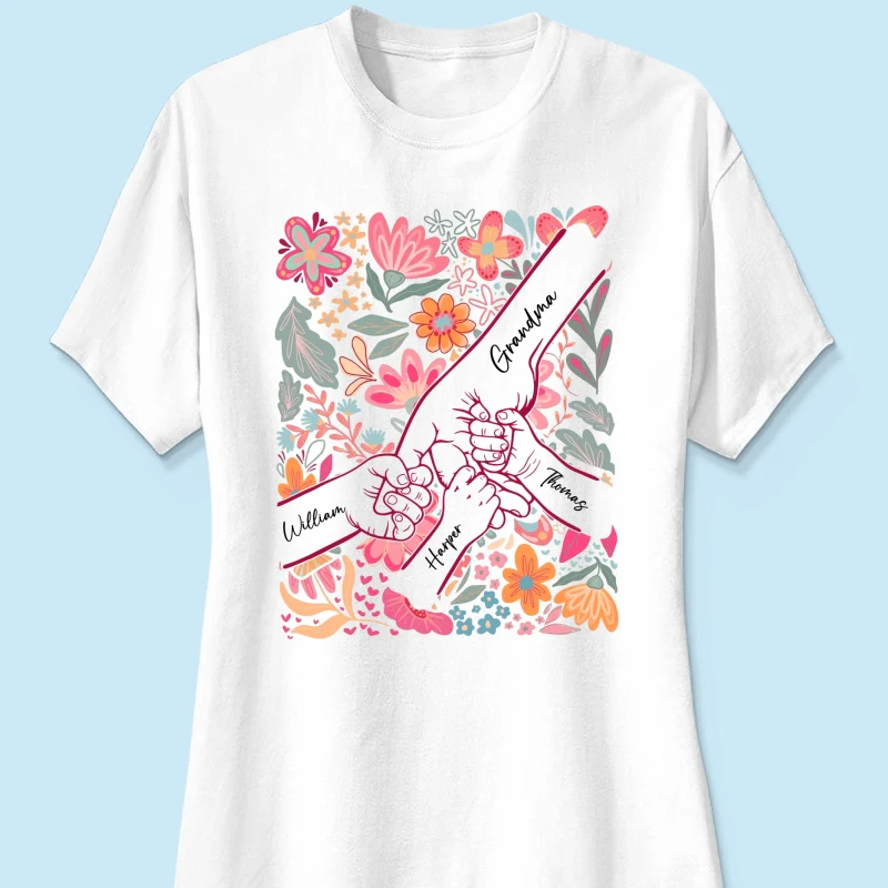 Kids Holding Hand Floral Boho - Personalized Shirt - Mother's Day Gift For Mom Grandma - Image 14