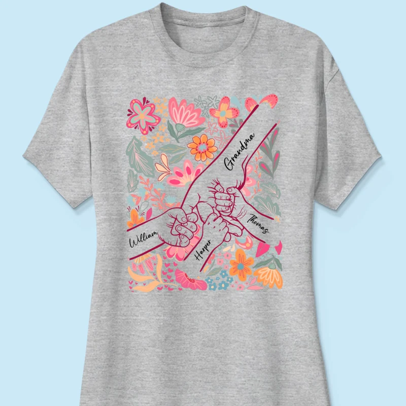 Kids Holding Hand Floral Boho - Personalized Shirt - Mother's Day Gift For Mom Grandma - Image 15