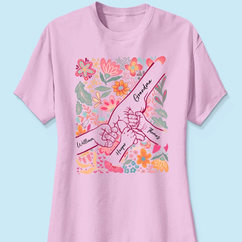 Kids Holding Hand Floral Boho - Personalized Shirt - Mother's Day Gift For Mom Grandma - Image 16